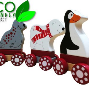 Drewniany pociąg zabawka ze zwierzętami