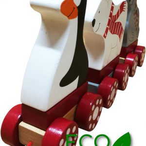 Drewniany pociąg zabawka ze zwierzętami